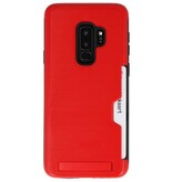Estuche resistente con soporte para tarjetas de armadura para Galaxy S9 Plus rojo