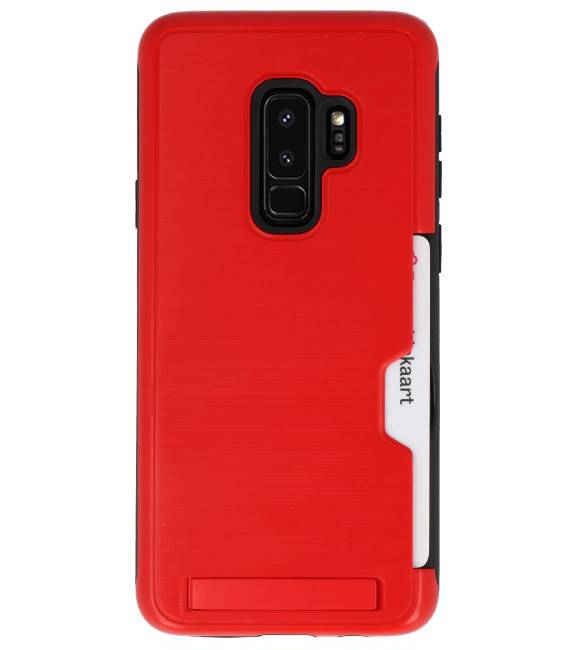 Estuche resistente con soporte para tarjetas de armadura para Galaxy S9 Plus rojo