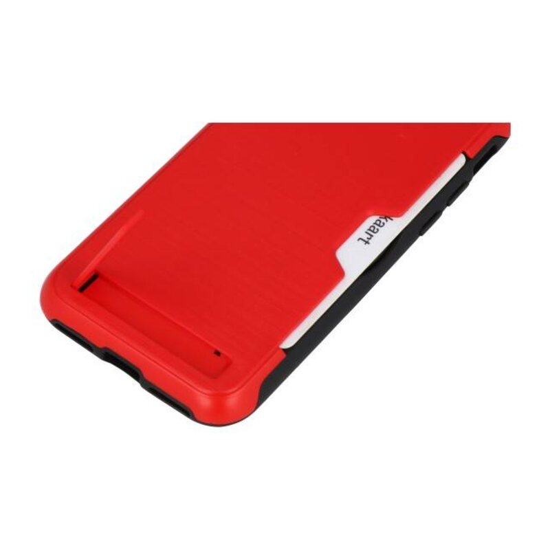 Estuche resistente con soporte para tarjetas de armadura para Galaxy S9 Plus rojo