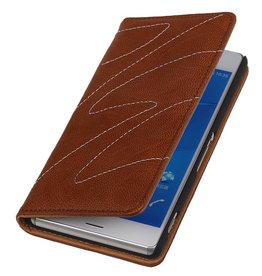 Funda de mapa de cuero lavado para Xperia Z3 Compact Marrón