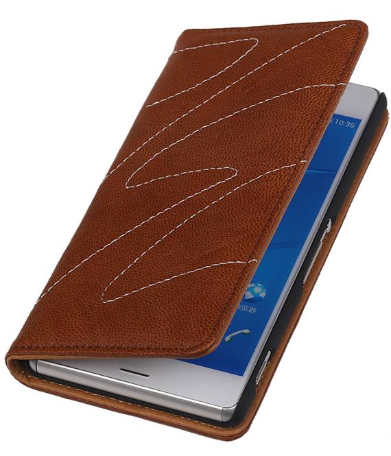 Funda de mapa de cuero lavado para Xperia Z3 Compact Marrón