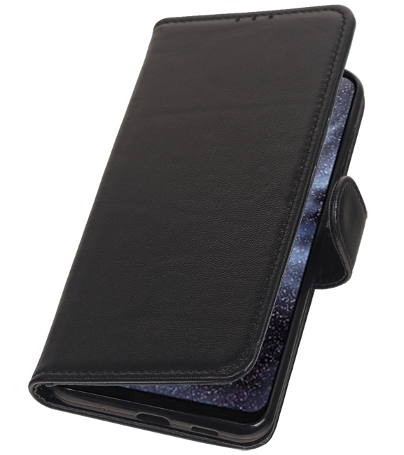 Etui portefeuille en cuir véritable pour Samsung Galaxy A8s noir