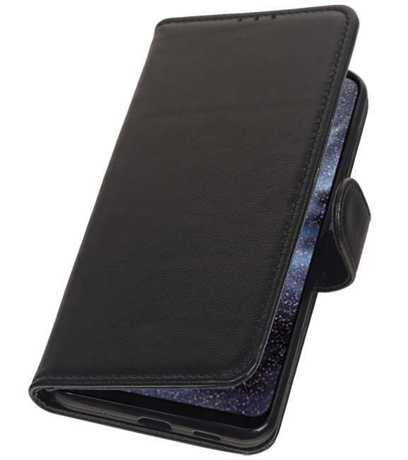 Funda billetera de cuero genuino para Samsung Galaxy A8s negro