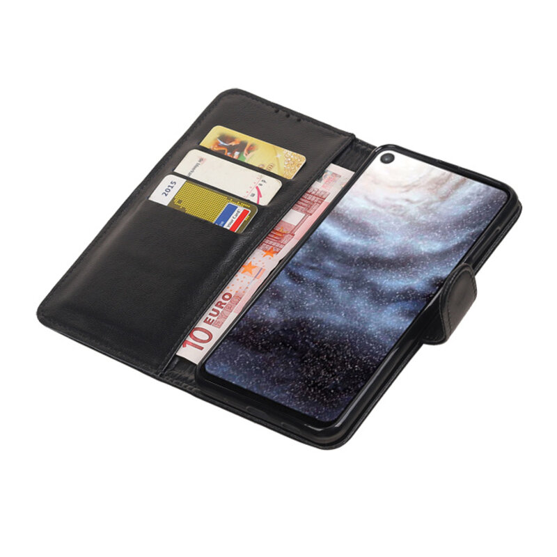 Echtes Leder Geldbörse Tasche für Samsung Galaxy A8s Schwarz