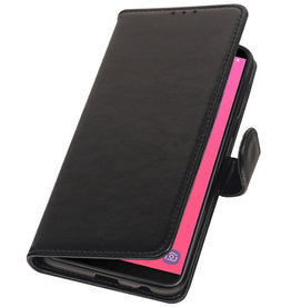 Etui portefeuille en cuir véritable pour Samsung Galaxy J8 (2018), noir