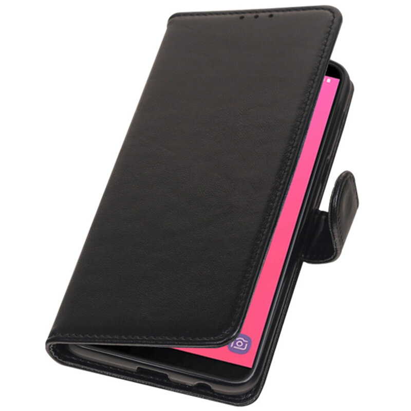Etui portefeuille en cuir véritable pour Samsung Galaxy J8 (2018), noir