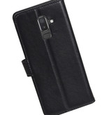 Echt Lederen Hoesje Wallet Case voor Samsung Galaxy J8 (2018) Zwart