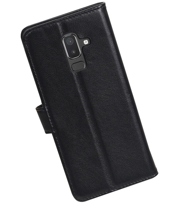 Custodia a portafoglio in vera pelle per Samsung Galaxy J8 (2018) nera