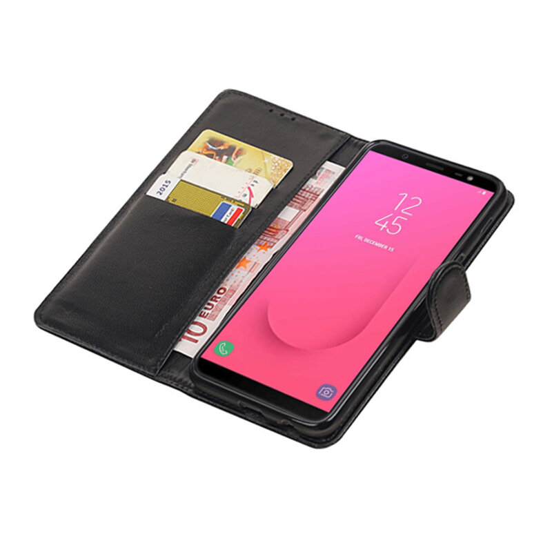 Etui portefeuille en cuir véritable pour Samsung Galaxy J8 (2018), noir