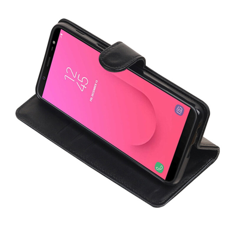 Etui portefeuille en cuir véritable pour Samsung Galaxy J8 (2018), noir