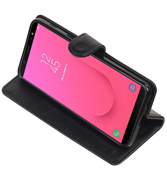 Funda billetera de cuero genuino para Samsung Galaxy J8 (2018) negro