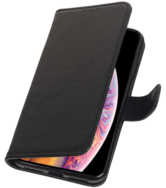 Etui portefeuille en cuir véritable pour iPhone XS Max noir