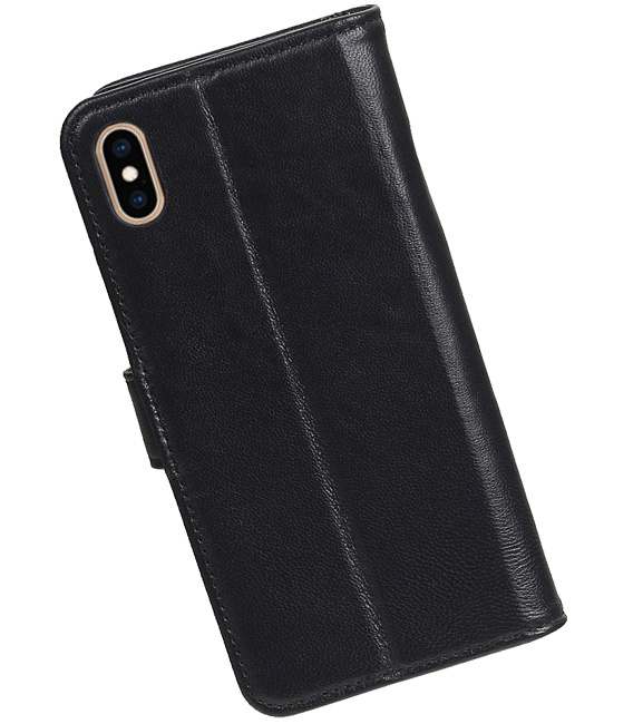 Etui portefeuille en cuir véritable pour iPhone XS Max noir