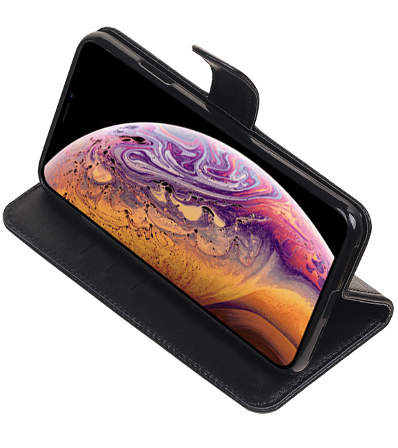 Echt Lederen Hoesje Wallet Case voor iPhone XS Max Zwart