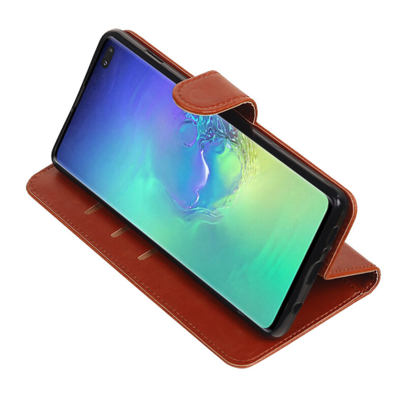 Style de livre Pull Up pour Samsung Galaxy S10 Plus Marron