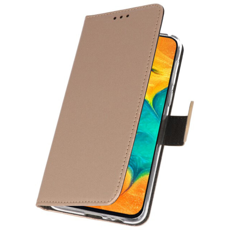 Casos de billetera para Samsung Galaxy A30 Gold