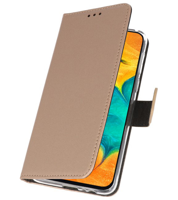 Casos de billetera para Samsung Galaxy A30 Gold