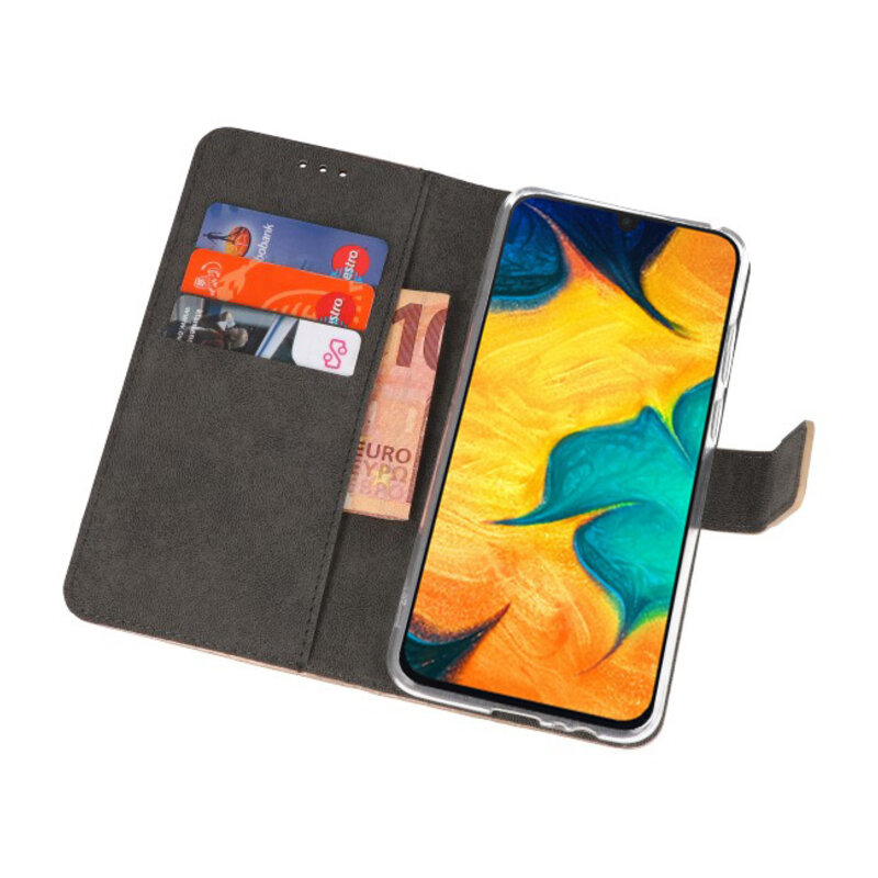 Casos de billetera para Samsung Galaxy A30 Gold