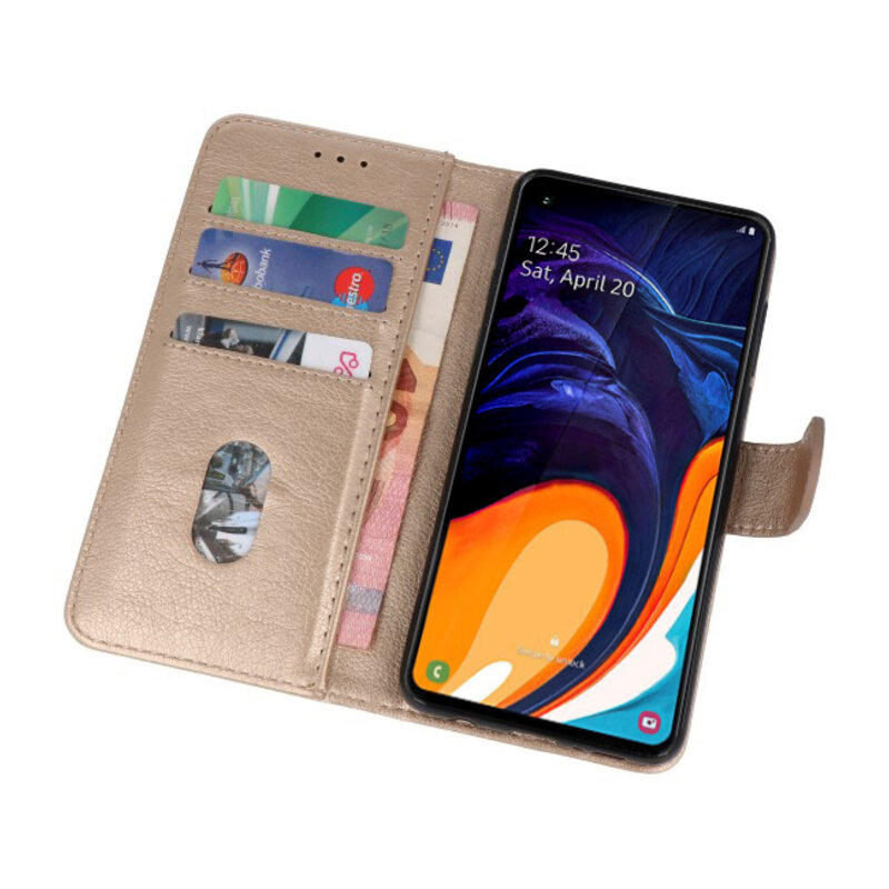 Bookstyle Wallet Cases Hülle für Samsung Galaxy A60 Gold