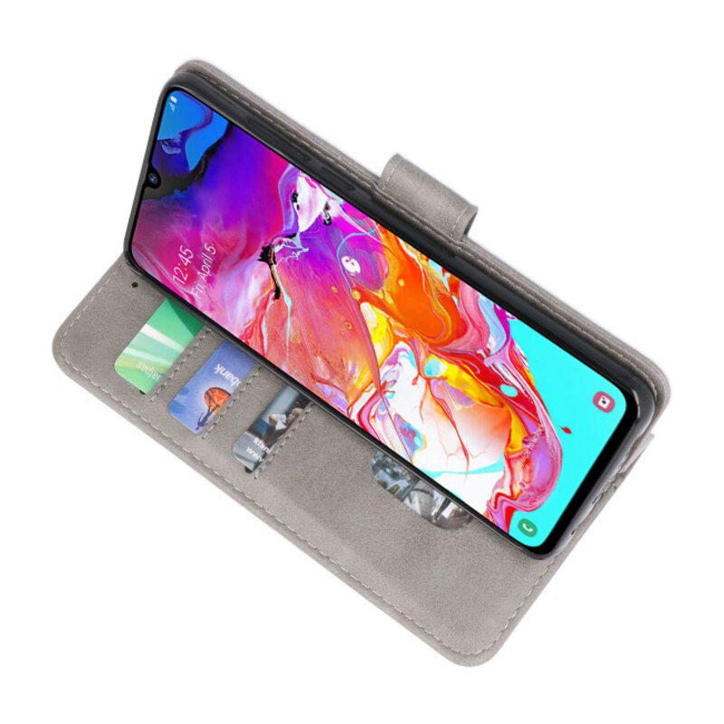 Etuis portefeuille Bookstyle Case pour Samsung Galaxy A70 Gris