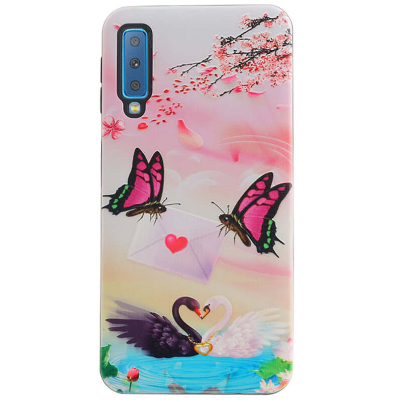 Papillon Design Hardcover Backcover pour Samsung Galaxy A7 2018