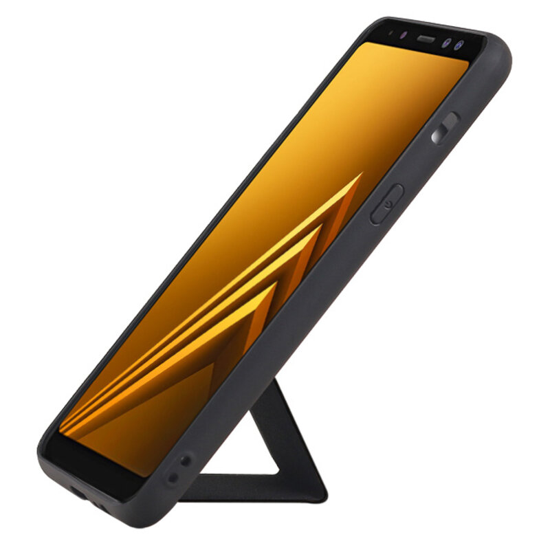 Grip Stand Backcover Hardcase per Samsung Galaxy A8 (2018) Nero