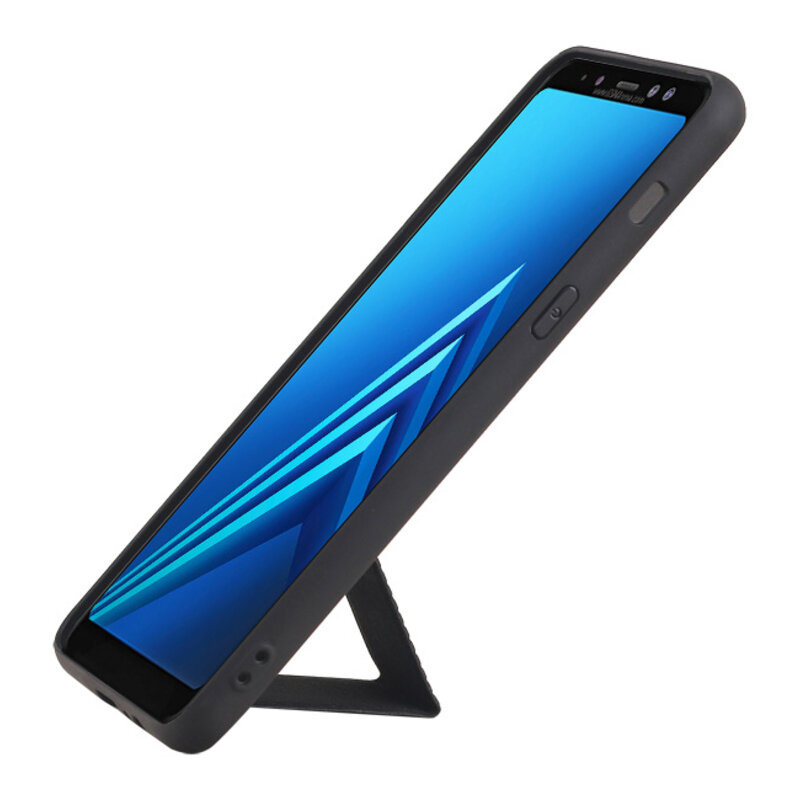 Grip Stand Hardcase Backcover for Samsung Galaxy A8 Plus Black