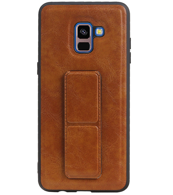 Grip Stand Hardcase Backcover for Samsung Galaxy A8 Plus Brown