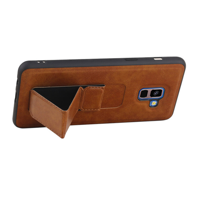 Grip Stand Hardcase Backcover for Samsung Galaxy A8 Plus Brown