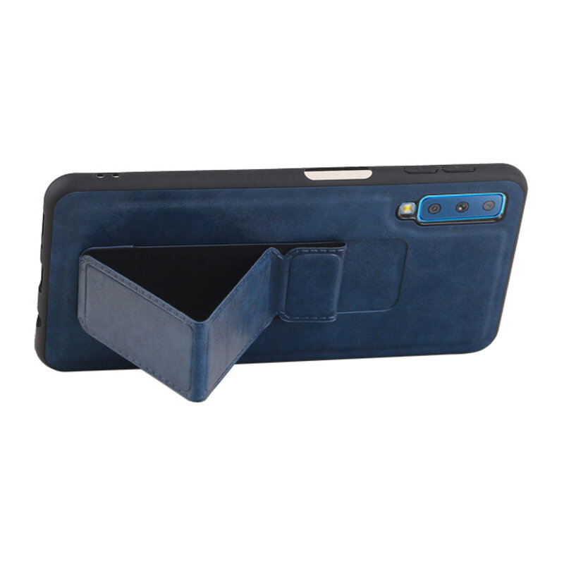 Grip Stand Hardcover Backcover pour Samsung Galaxy A7 (2018) Bleu