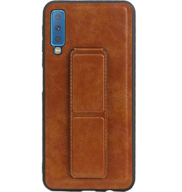 Funda rígida con soporte de agarre para Samsung Galaxy A7 (2018) Marrón