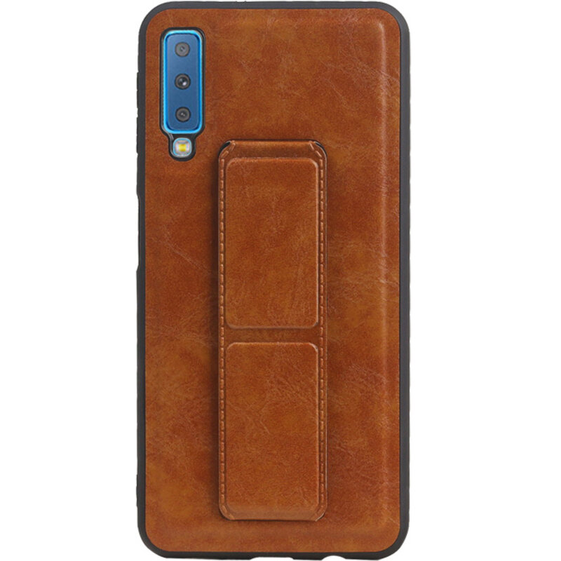 Funda rígida con soporte de agarre para Samsung Galaxy A7 (2018) Marrón