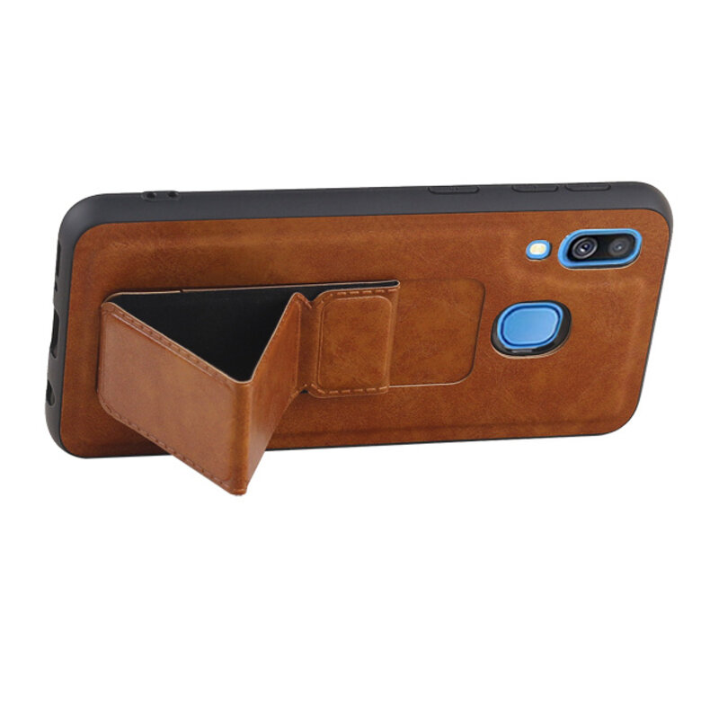 Grip Stand Hardcover Backcover pour Samsung Galaxy A40 Brown