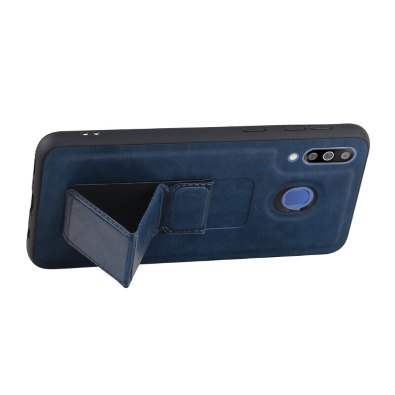 Grip Stand Hardcover Backcover pour Samsung Galaxy M30 Bleu