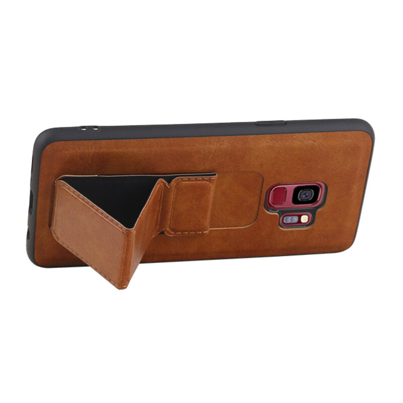 Grip Stand Hardcase Backcover voor Samsung Galaxy S9 Bruin