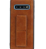 Grip Stand Hardcase Backcover voor Samsung Galaxy S10 Bruin