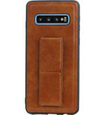 Grip Stand Hardcase Backcover for Samsung Galaxy S10 Brown