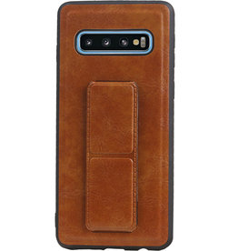 Grip Stand Back Cover rigido per Samsung Galaxy S10 Brown