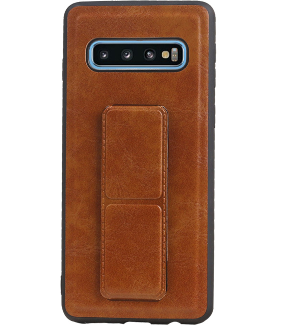 Grip Stand Hardcase Backcover for Samsung Galaxy S10 Brown