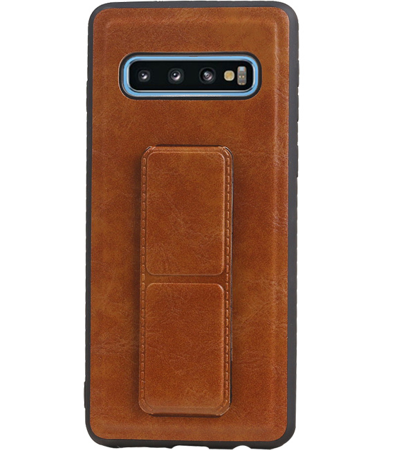 Grip Stand Hardcover Backcover pour Samsung Galaxy S10 Brown