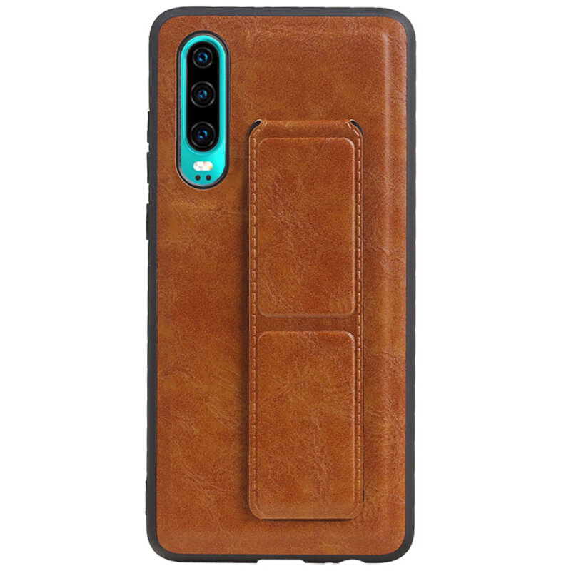 Grip Stand Hardcase Backcover for Huawei P30 Brown