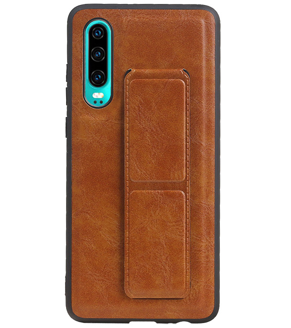 Grip Stand Hardcover Backcover pour Huawei P30 Marron