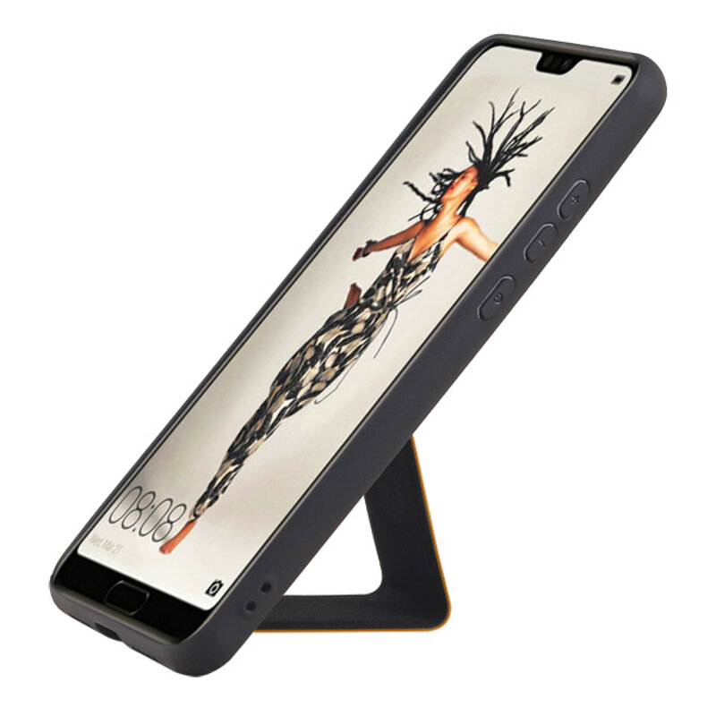 Grip Stand Hardcase Backcover voor Huawei P20 Bruin