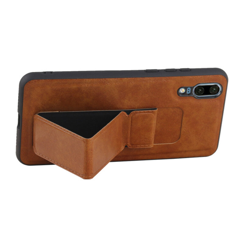 Grip Stand Hardcase Backcover voor Huawei P20 Bruin