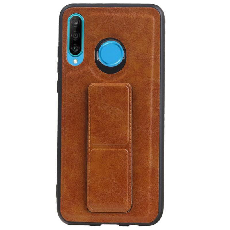 Grip Stand Hardcase Backcover voor Huawei P20 Lite Bruin