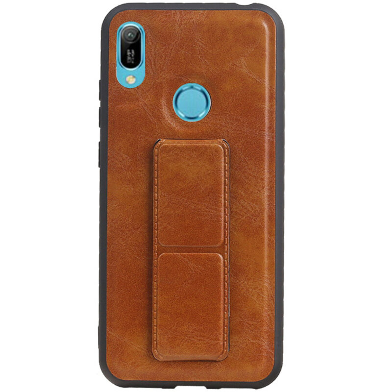 Grip Stand Hardcase Backcover for Huawei Y6 2019 Brown