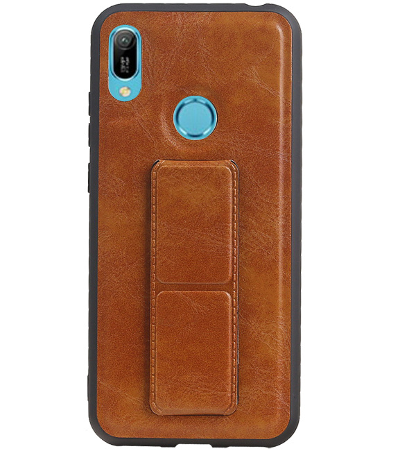 Grip Stand Hardcase Backcover voor Huawei Y6 2019 Bruin