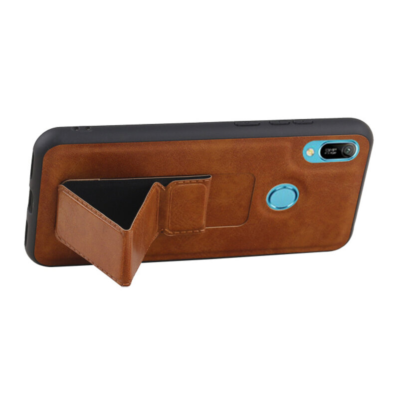Grip Stand Hardcover Backcover pour Huawei Y6 2019 Marron