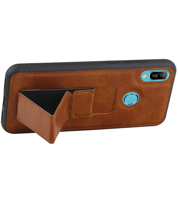 Grip Stand Hardcase Backcover voor Huawei Y6 2019 Bruin