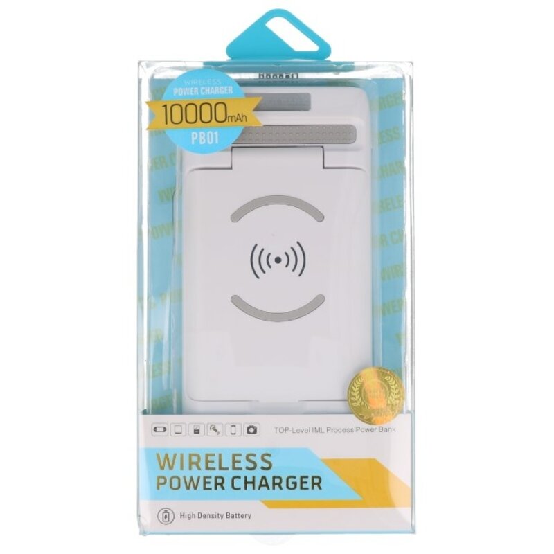 PowerBank + Draadloze Oplader + Bureaulader met Stand Wit
